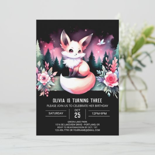 Invitation Whimsy Boho Fox Anniversaire numérique (Debout devant)