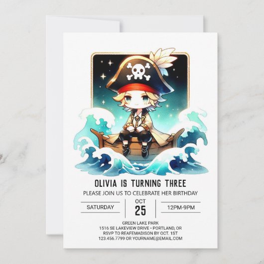 Invitation Whimsy Boho Pirate Anniversaire (Devant)