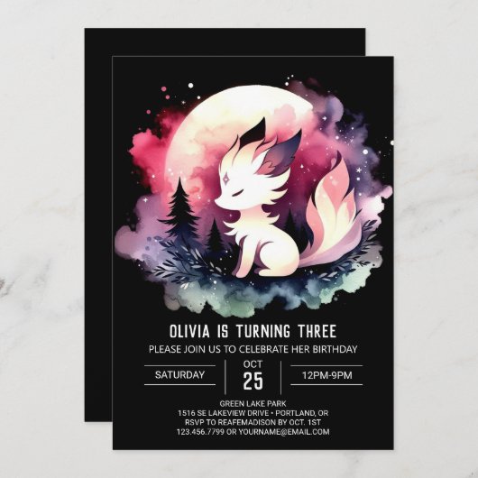 Invitation Whimsy Boho Wolf Anniversaire (Devant / Derrière)