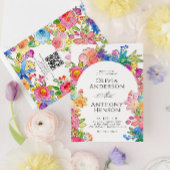 Invitation Whimsy Bold Floral Aquarelle QR Code Mariage