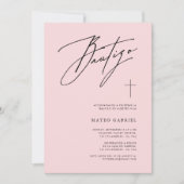 Invitation Whimsy Calligraphie Baptême rose espagnol Bautizo (Devant)