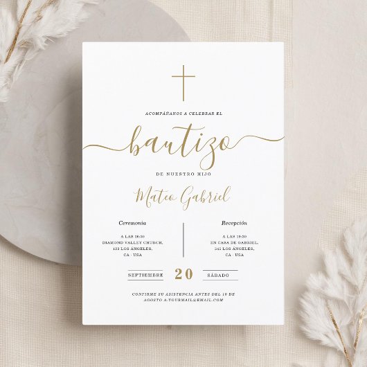 Invitation Whimsy Calligraphy Invitación De Bautizo Gold