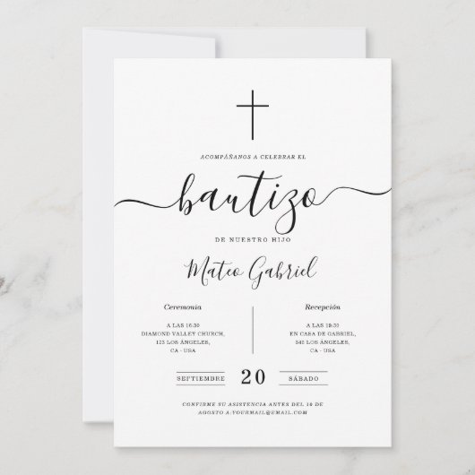 Invitation Whimsy Calligraphy Invitación De Bautizo White (Devant)