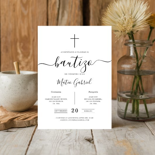 Invitation Whimsy Calligraphy Invitación De Bautizo White