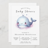 Invitation Whimsy Custom Whale Baby shower (Devant / Derrière)