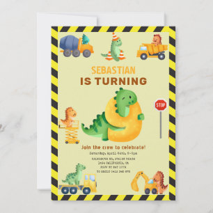 Invitation Whimsy Dinosaur Construction 9e fête d'anniversair