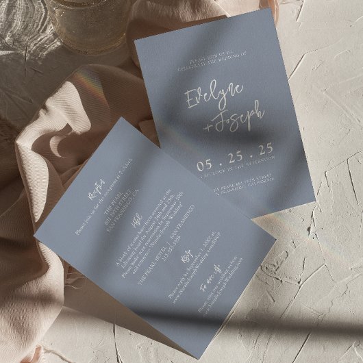 Invitation Whimsy Dusty Blue Boho tout en un Mariage