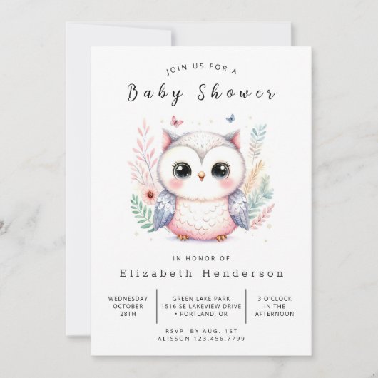 Invitation Whimsy Editable Owl Baby shower (Devant)