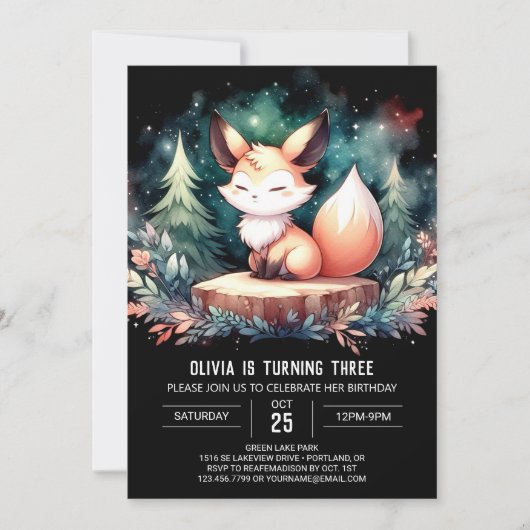 Invitation Whimsy Elegant Fox Anniversaire numérique (Devant)