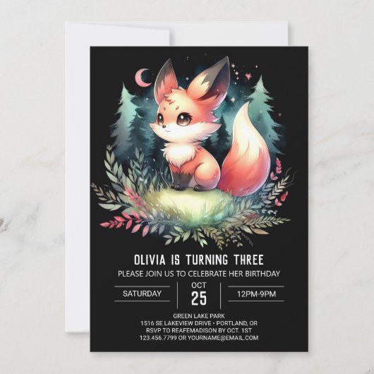 Invitation Whimsy Enfants Fox Anniversaire numérique (Devant)