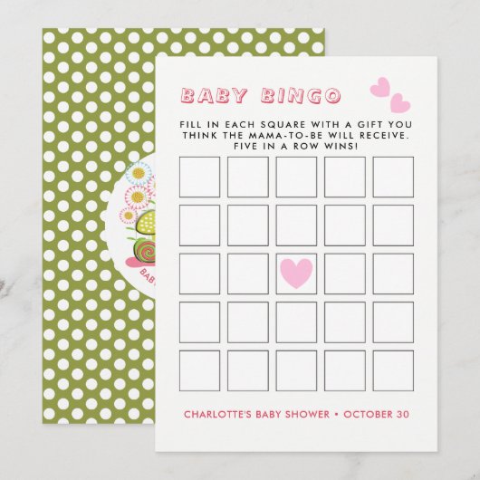 Invitation Whimsy Fairy Tale Garden Baby shower Jeu de Bingo (Devant / Derrière)