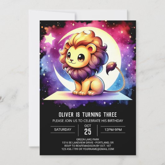 Invitation Whimsy Fun Lion Anniversaire (Devant)