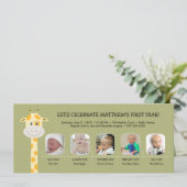 Invitation Whimsy Giraffe Baby Boy's First Birthday Year (Debout devant)