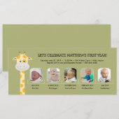 Invitation Whimsy Giraffe Baby Boy's First Birthday Year (Devant / Derrière)