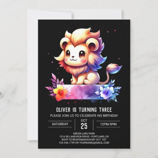 Invitation Whimsy Kids Lion Anniversaire (Devant)