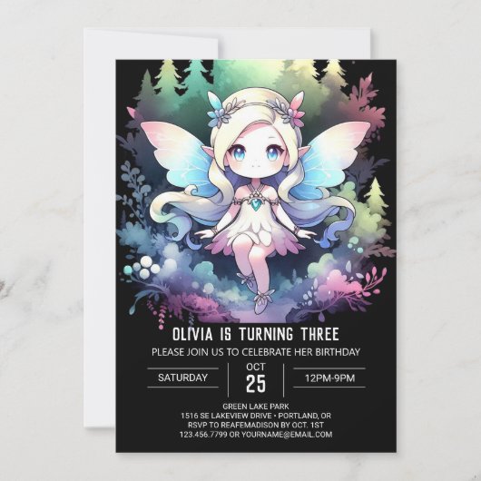 Invitation Whimsy Minimalist Fairy Anniversaire (Devant)