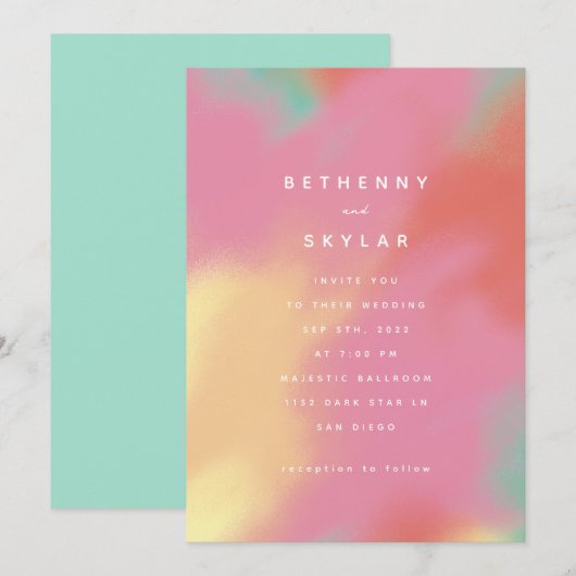 Invitation Whimsy rose et Turquoise (Devant / Derrière)