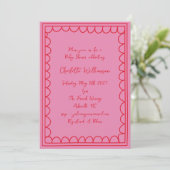 Invitation Whimsy Script rose Doodle rouge Baby shower fronta (Debout devant)