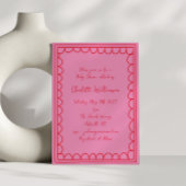 Invitation Whimsy Script rose Doodle rouge Baby shower fronta