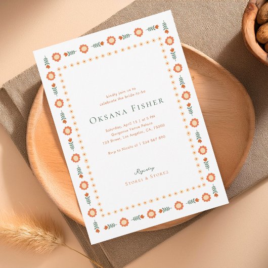 Invitation Whimsy Super Boho Orange et Fête des mariées verte