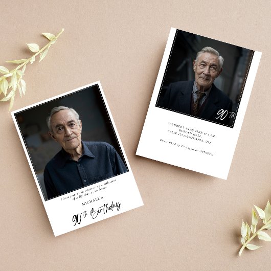 Invitation Whimsy Typographie Ninety 2 Photo 90th Birthday