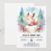 Invitation Whimsy Woodland Fox Anniversaire numérique (Devant / Derrière)