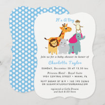 Whimsy Zoo Animaux mignons garçons Baby shower Inv