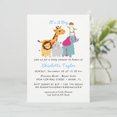 Invitation Whimsy Zoo Animaux mignons garçons Baby shower Inv (Debout devant)