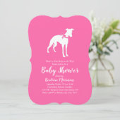 Invitation Whippet Chien Baby shower fille rose (Debout devant)