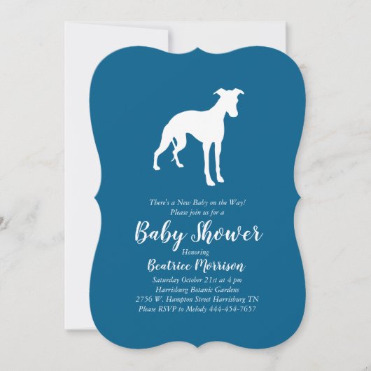 Invitation Whippet Chien Baby shower Garçon bleu (Devant)