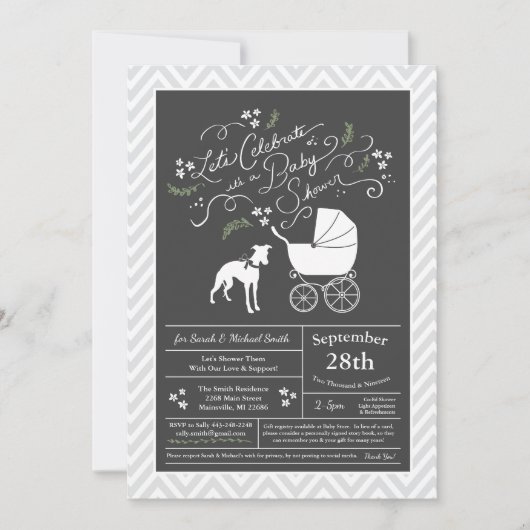 Invitation Whippet Chien Baby shower neutre (Devant)