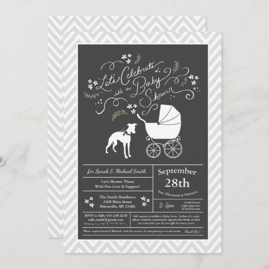 Invitation Whippet Chien Baby shower neutre (Devant / Derrière)