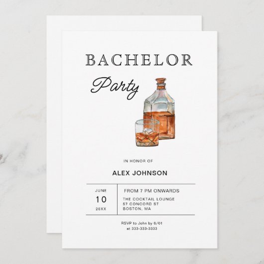 Invitation Whiskey Bachelor (Devant / Derrière)