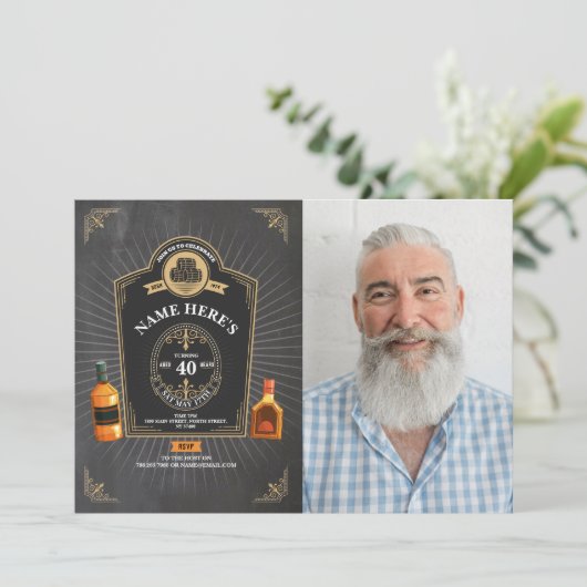 Invitation Whiskey Birthday Aged to Perfection 50th Chalk (Debout devant)