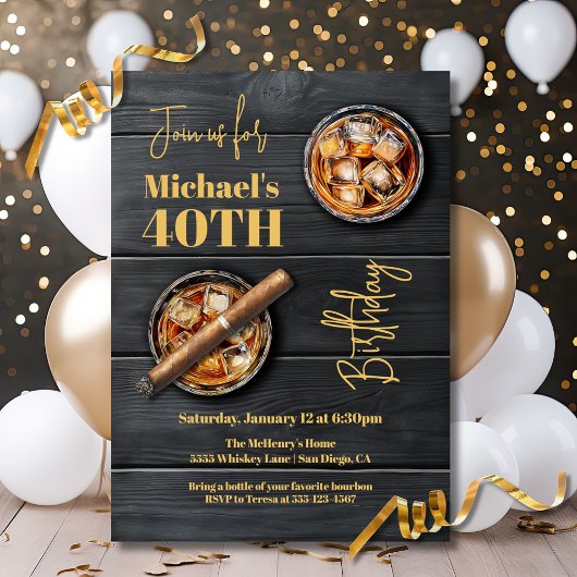 Invitation Whiskey Bourbon et Cigar Anniversaire
