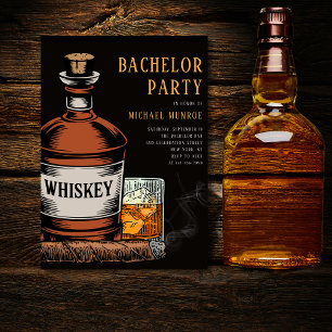 Invitation Whiskey et Cigars Black Bachelor Party