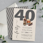 Invitation Whiskey et Cigars Masculine 40e fête d'anniversair<br><div class="desc">Une invitation masculine à la fête du 40e anniversaire pour préparer vos invités à une fête mémorable, ce design personnalisé présente des lettres audacieuses avec l'âge de 40 ans avec un script écrit à la main qui en détaille quarante le long du côté. Une bouteille de whisky, du verre coulé...</div>