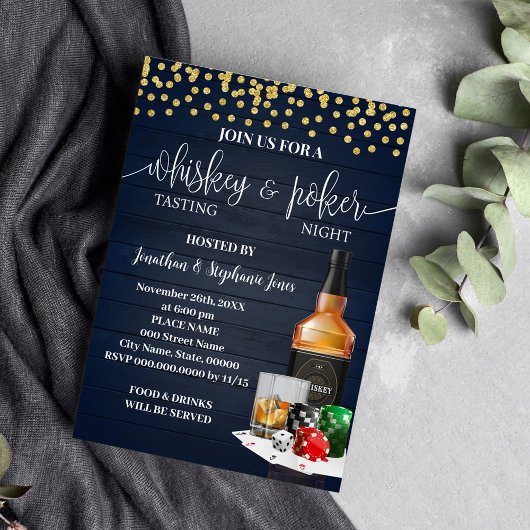 Invitation Whiskey & Poker Soirée Boissons Night Out