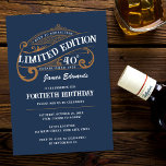 Invitation Whiskey pour hommes Blue Gold vintage 40e annivers<br><div class="desc">Célébrez son anniversaire d'étape avec notre Whiskey 40e anniversaire Blue Gold pour hommes Vintage. Les détails bleus et dorés ornés apportent une touche classique,  parfaite pour tous les amateurs de whisky. Simple et élégant,  ce design ne manquera pas de plaire à l'homme lors de sa fête de 40 ans.</div>