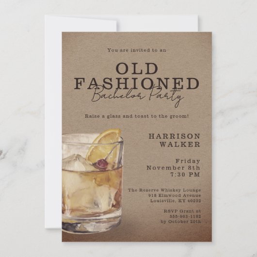 Invitation Whiskey Theme Bachelor Party Old Fashioned Rustic (Devant)