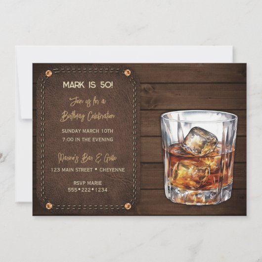 Invitation Whisky Bourbon Bois Cuir Masculin (Devant)