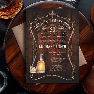 Invitation Whisky Parfait Bois Foncé Rustique 50 ans Annivers