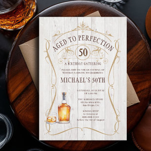 Invitation Whisky Parfait Rustique Bois Blanc 50e Anniversair