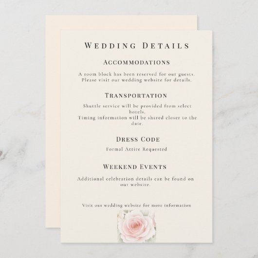 Invitation Whispered Petals Minimalist Wedding Details Card (Devant / Derrière)