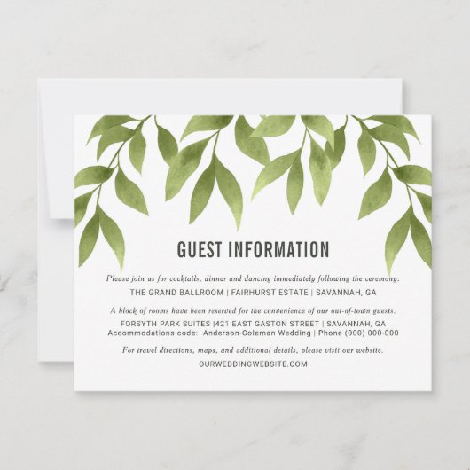 Invitation Whispering Willows Aquarelle Détails sur la verdur (Devant)