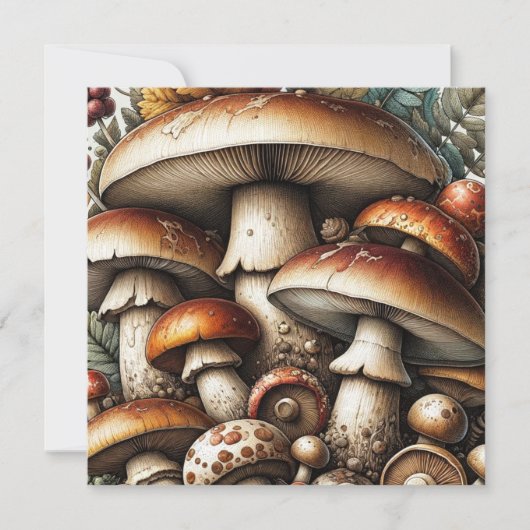 Invitation Whispering Woods : Motif de champignons sans soudu (Devant)