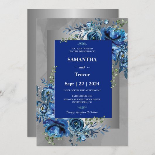Invitation Whispers of Silver, Blooms of Blue Mariage Palette (Devant / Derrière)
