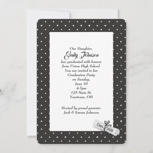 Invitation White 2026 Diploma on Polka Dot Pattern (Devant)