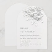 Invitation White 3D Flowers Roses Minimalist Wedding (Devant / Derrière)