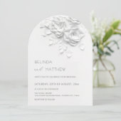 Invitation White 3D Flowers Roses Minimalist Wedding (Debout devant)